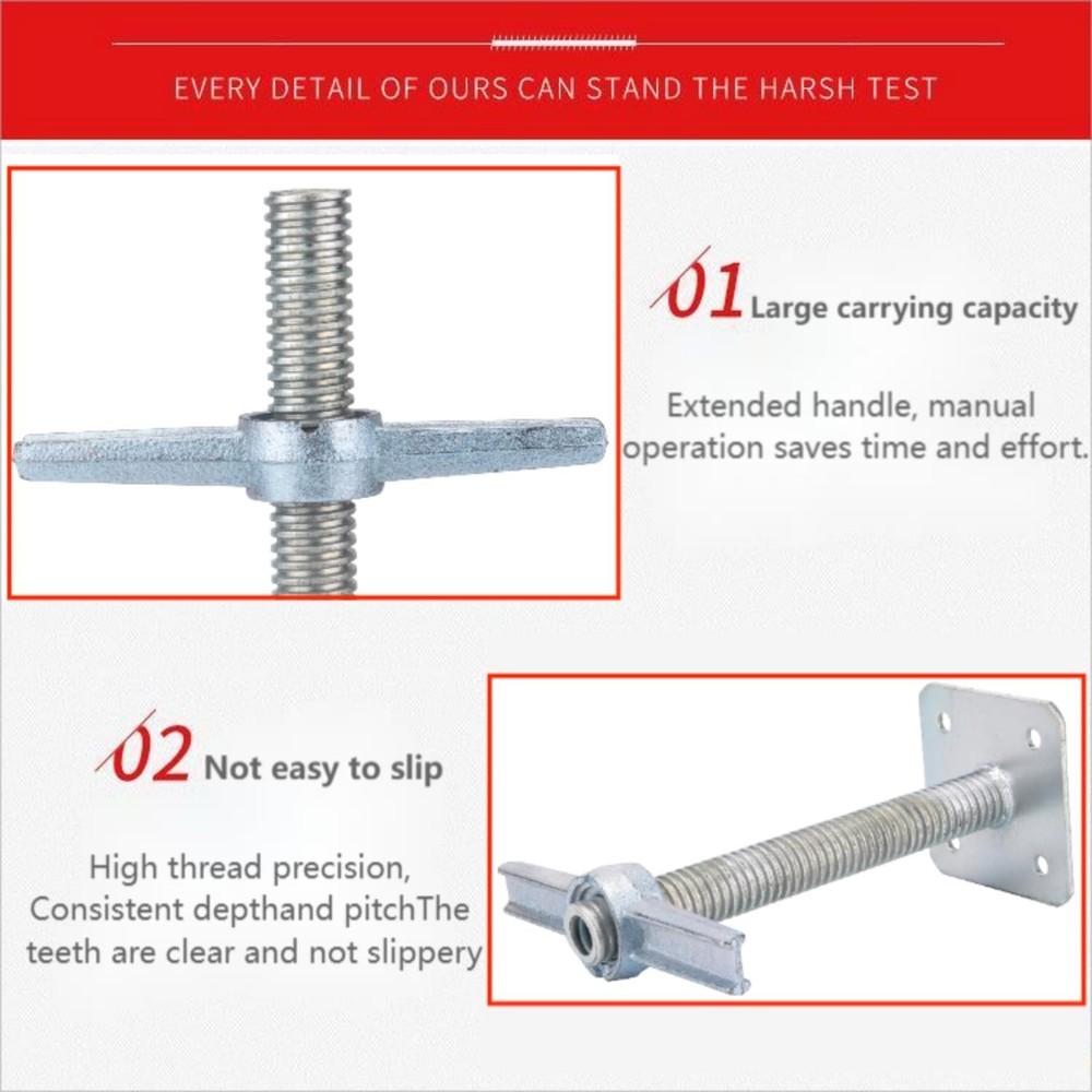 Scaffold 24" Adjustable Leveling Galvanized Screw Jack with Base Plate, 4 Pack