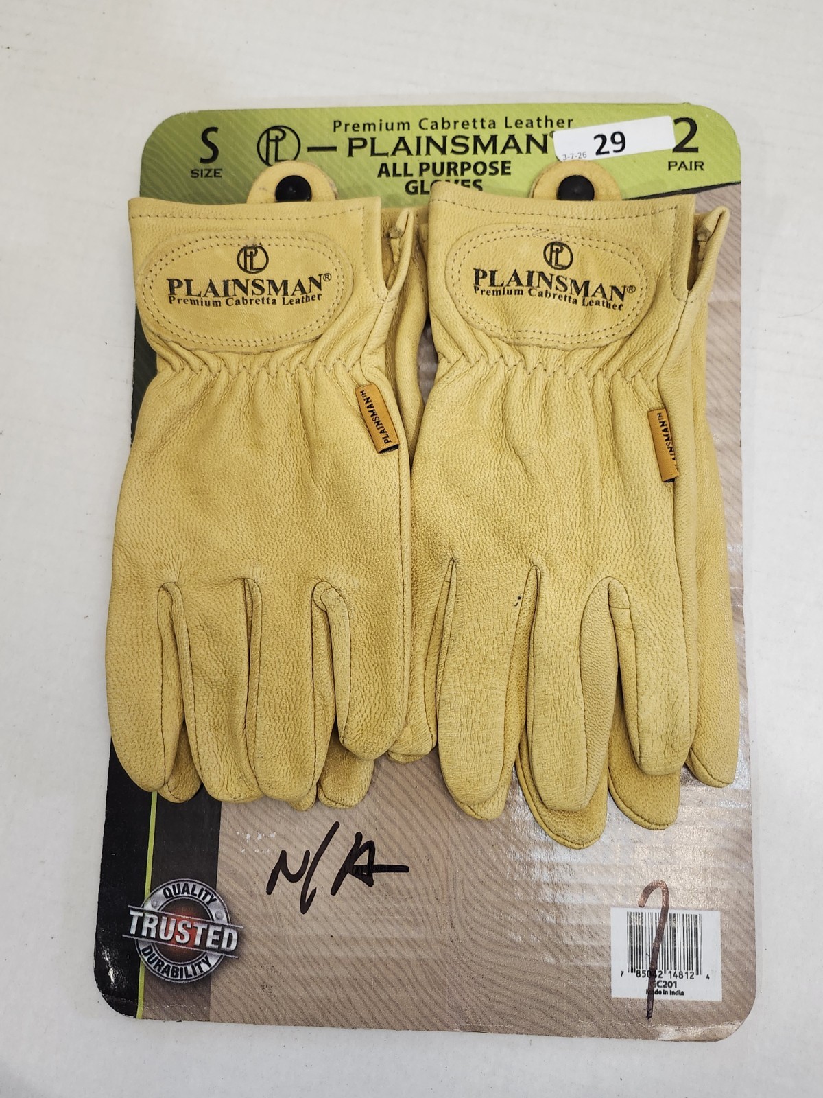 Plainsman Premium Cabretta Yellow Leather Gloves, 2 Pair Pack S SMALL