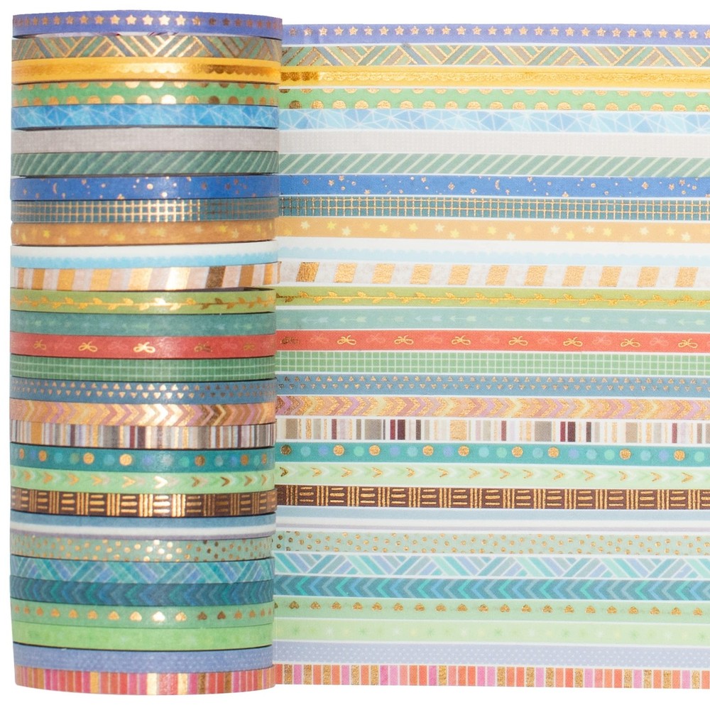 YUBBAEX 60 Rolls Skinny Washi Tape Set Gold Foil Masking Thin Basic Patterns ...