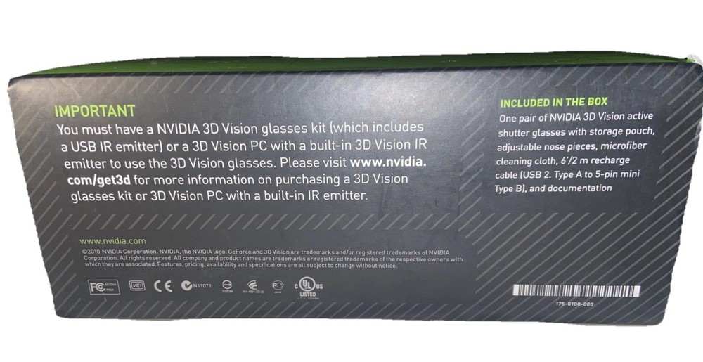 NVIDIA 3D Vision Wireless Glasses Active Shutter Model 942-10701-0001-002