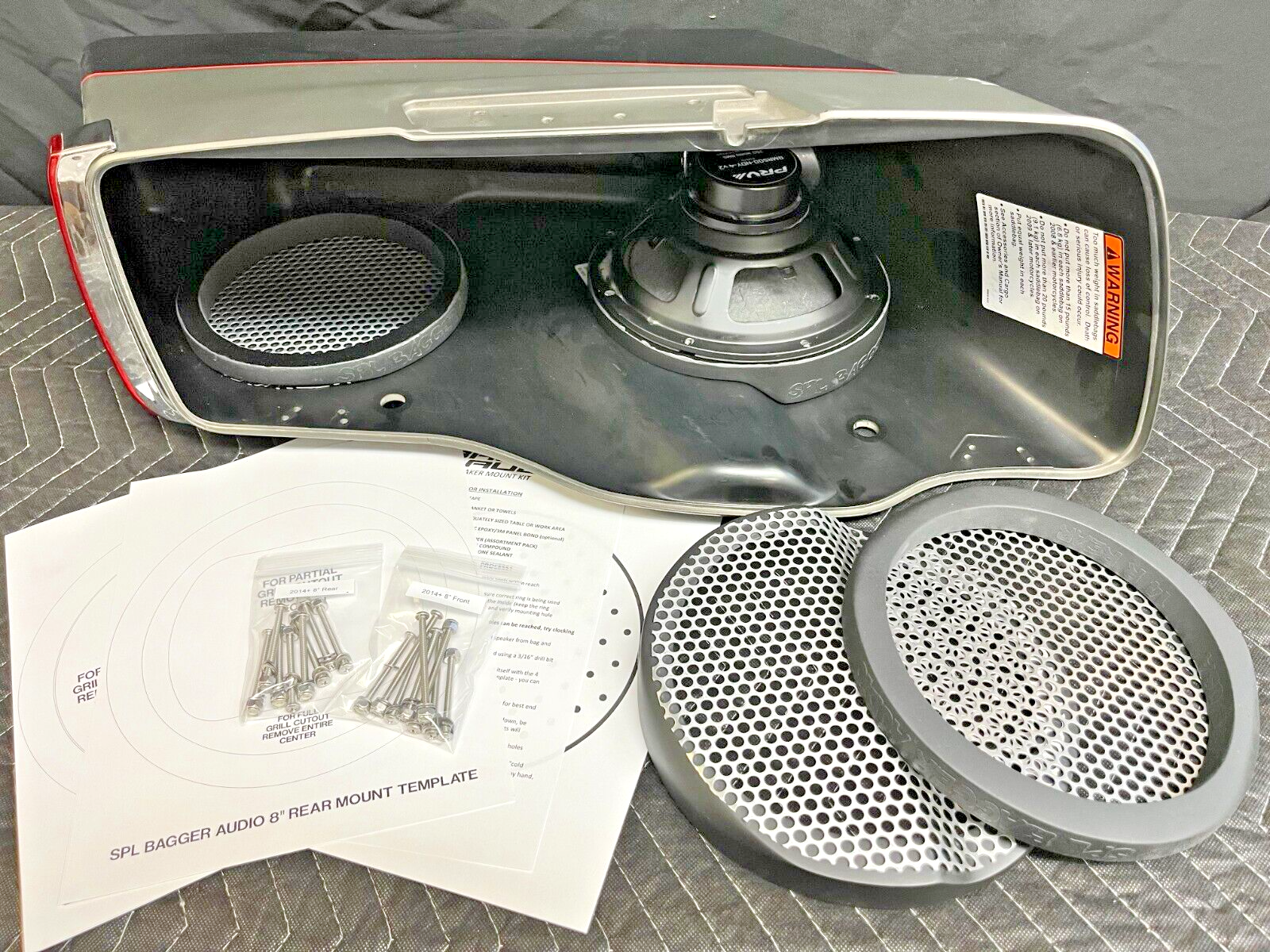 8" Quad Harley Saddlebag Speaker Mounting Ring Adapters w/GRILLS 2014-2023