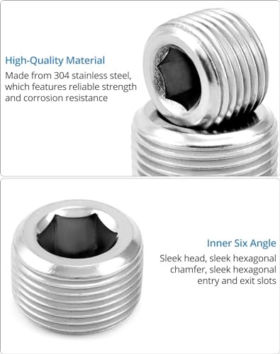 304 Stainless Steel Pipe Fitting Kit Hex Countersunk Plug Assortment Set with