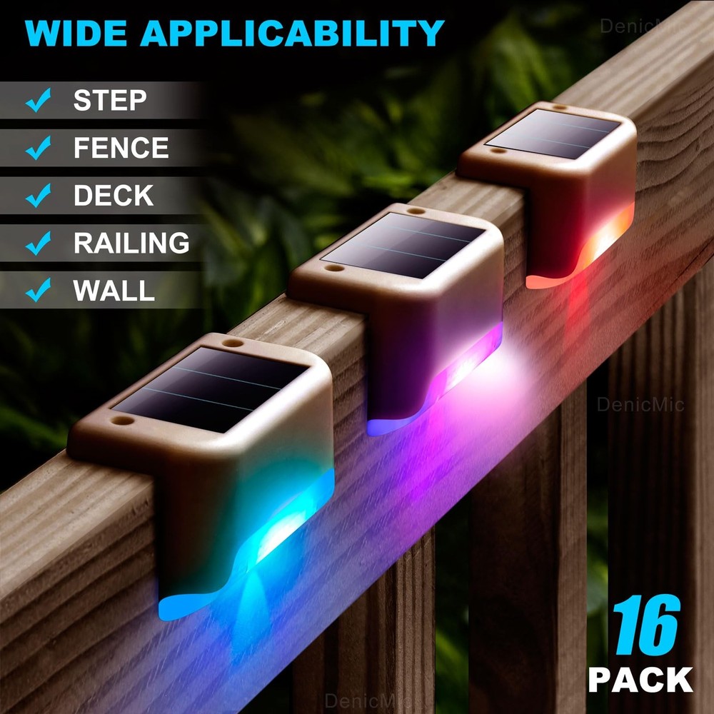 DenicMic Solar Deck Lights Outdoor 16 Pack Step 16 Pack, Multicolor