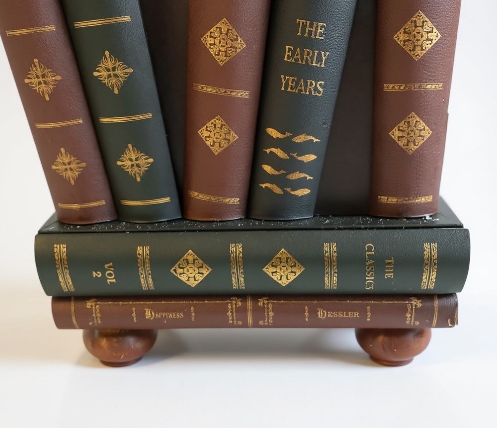 Regency Style Leather Faux Book Stack Side Table