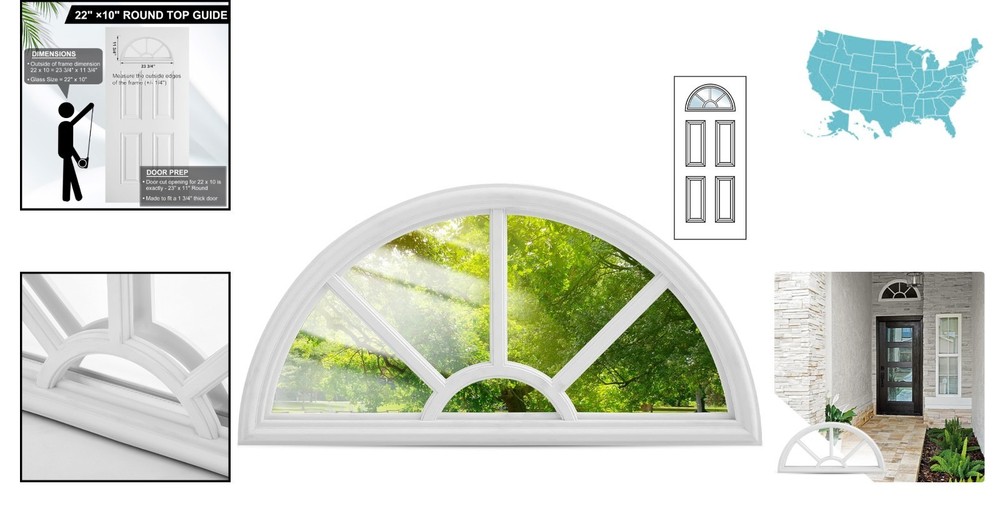 22" x 10" Entry Door Glass Insert - Elegant Half Round Low-e Window Replacement