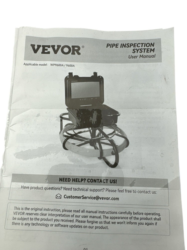 VEVOR Pipe Inspection System w/9in sewer inspection camera Screen Cable WP9600A