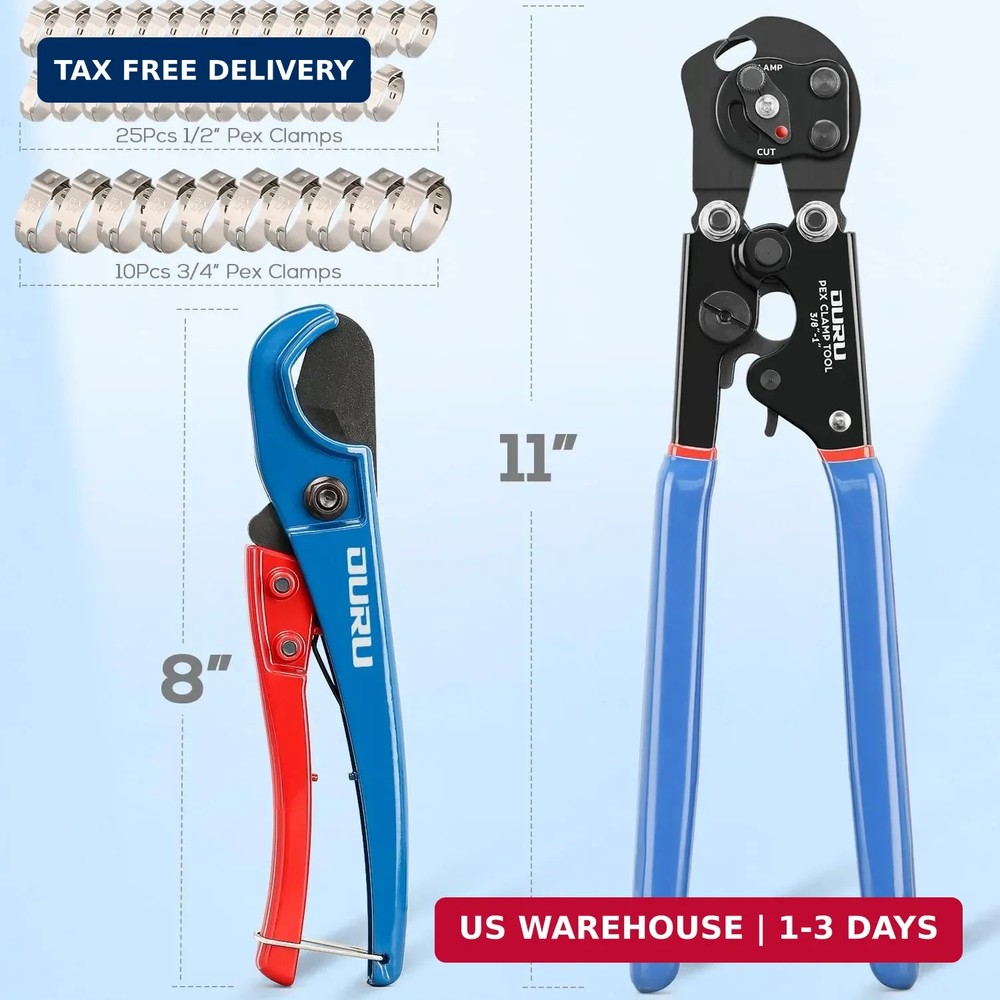 OURU 2 IN 1 Ratchet Pex Crimping Tool Cinch and Remove Combo Function Pex Pipe C