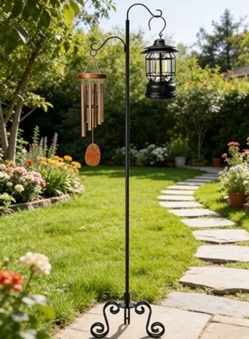 77" Shepherd's Hook Stand with Base,Freestanding Adjustable Shepherd's Hook