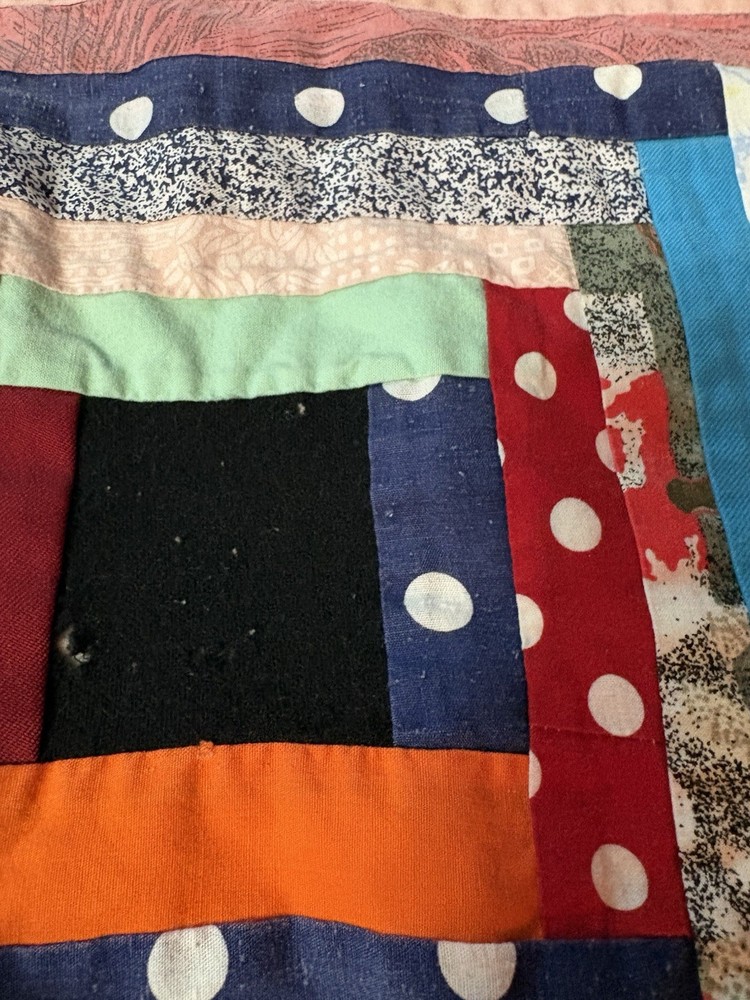 Vtg Handmade Scrap Patchwork MultiColor patterns 76x90 Quilt Full Queen King