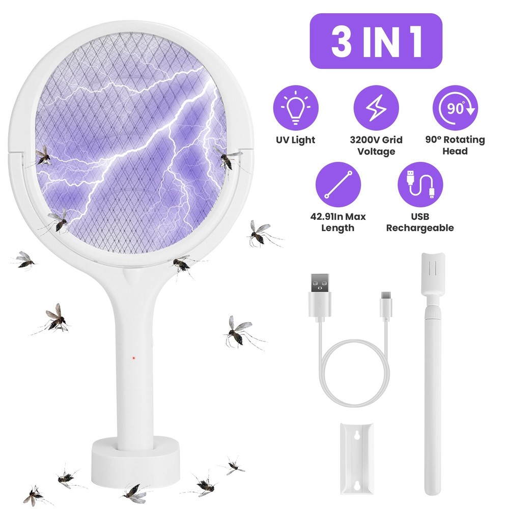 Rotating Head Mosquito with a Telescopic Extension Bug Zapper Racket