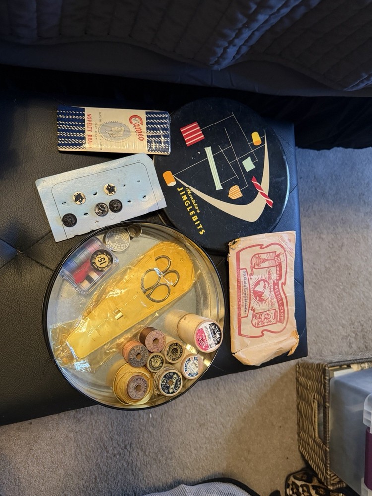 Vintage Sewing kit includes Scissors, Sewing Needles, Thimble, Threads etc