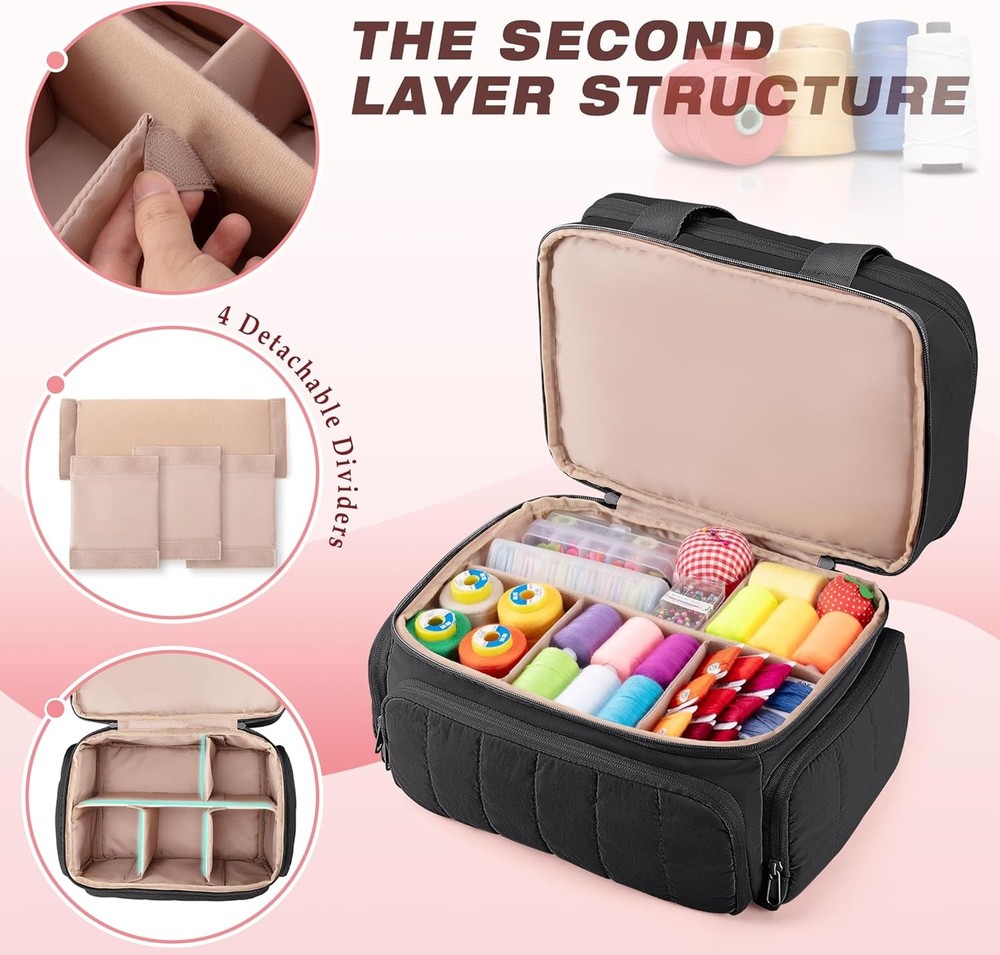Capacity with Multiple Pockets and Detachable Dividers, Storage Box for Threads,
