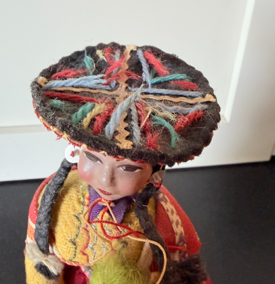 Vintage Peruvian Folk Art Dolls Pair Handcrafted Andean Highland Textile Figures