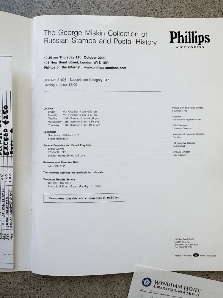 George Miskin Russian Stamps Postal History Phillips Auction Catalog 2000 Tarn