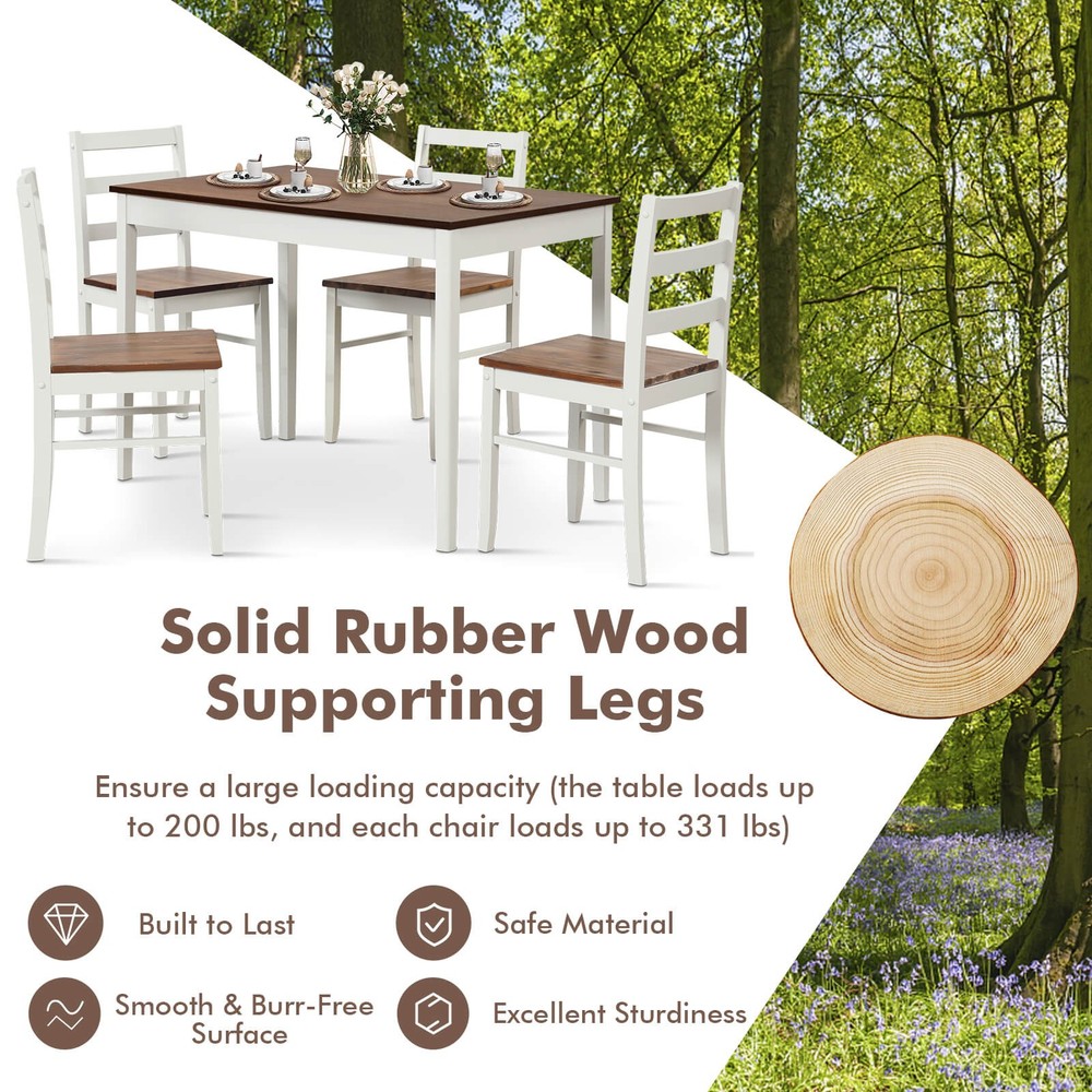 5-Piece Dining Set Solid Wood Kitchen Furniture w/ Rectangular Table & 4 Chairs