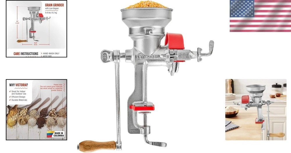 Versatile Cast Iron Grain Grinder with Adjustable Features for Home Use