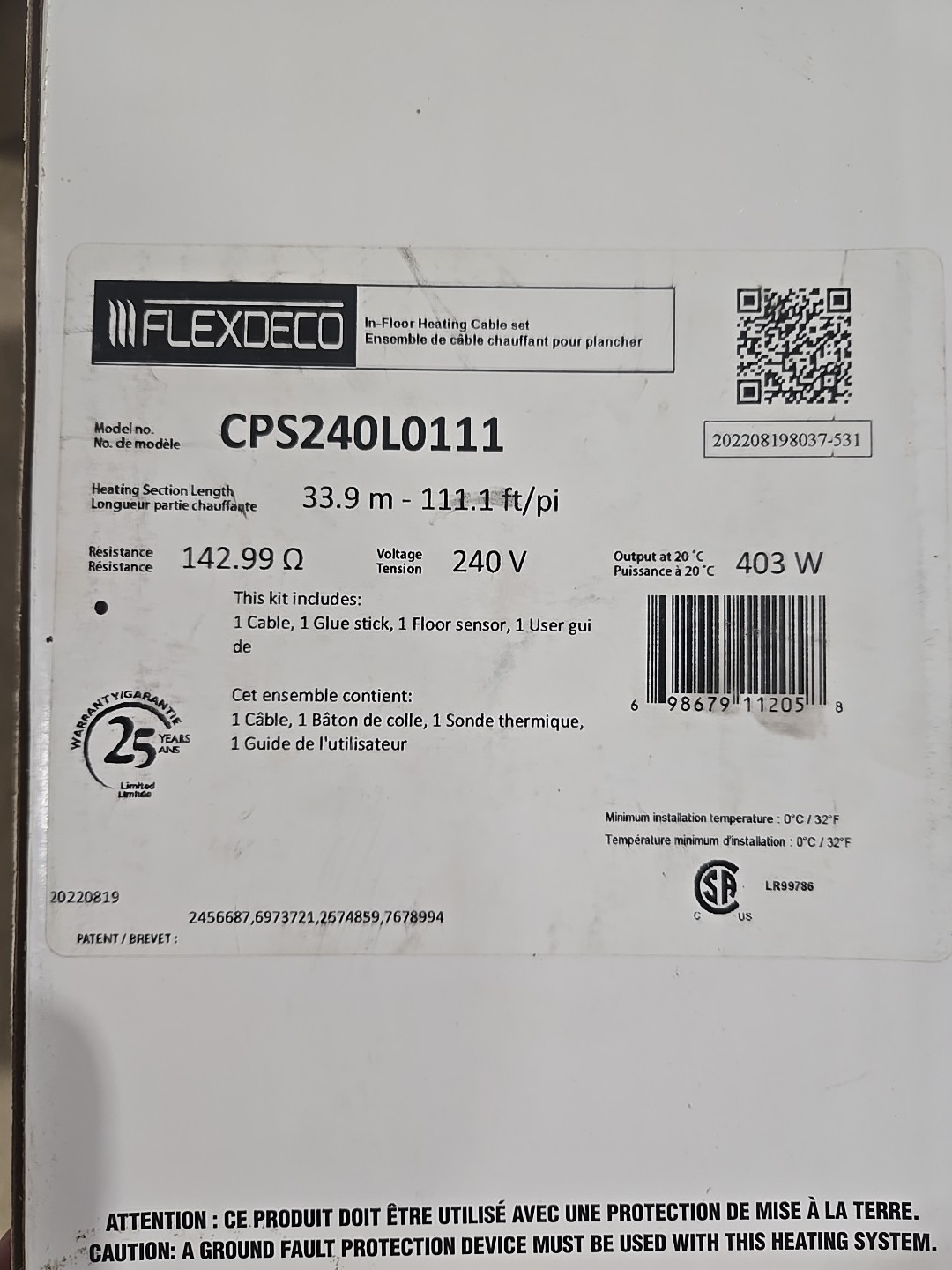 Flextherm FlexDeco CPS240LO111 In-floor Heating Cable Set 111.1ft