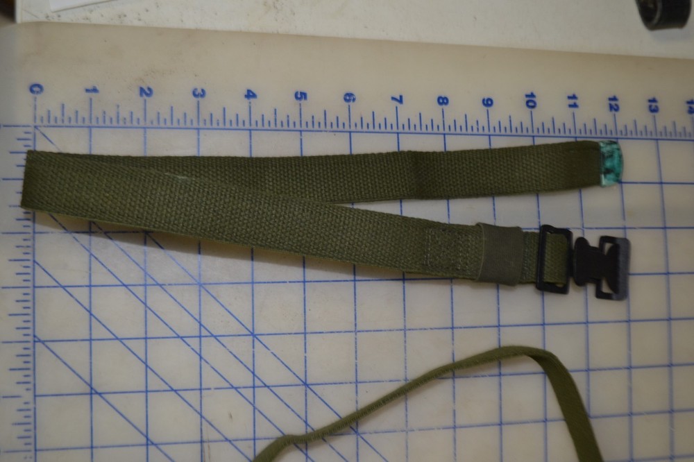 *military strap tie down cinch 24" long cotton duck webbing metal tip