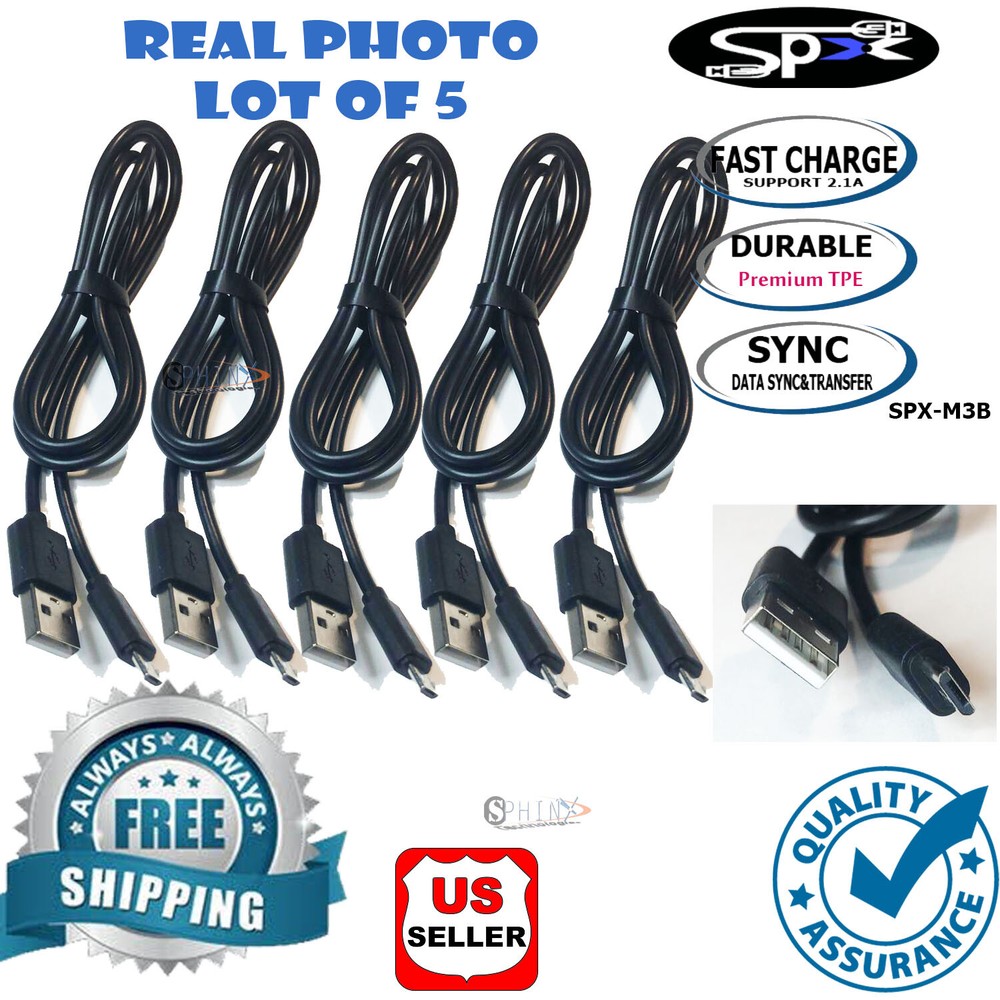 5-Pack Fast Charging Cable Cord For MICRO USB ONLY Samsung Android Cell Phone