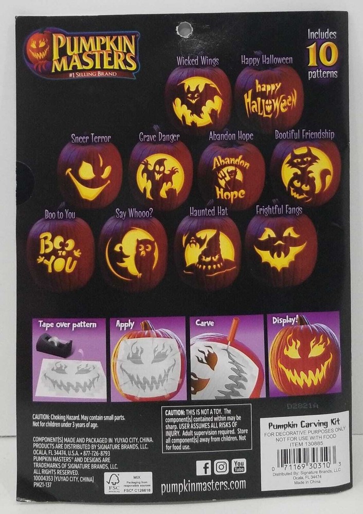 Pumpkin Masters Pumpkin Carving Kit, 15 Pieces, 10 Patterns