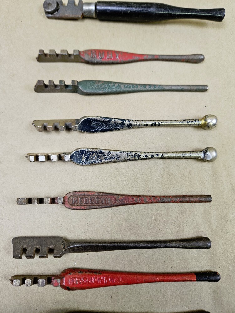 Nine vintage glass cutting tools Red Devil, Trojan, Fletcher, Ruby & Eclipse