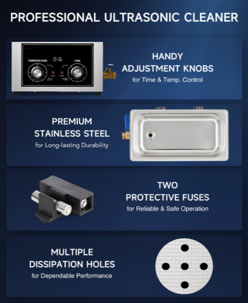 Limpiador ultrasónico profesional 6.5L con calefacción y cavitación 40kHz