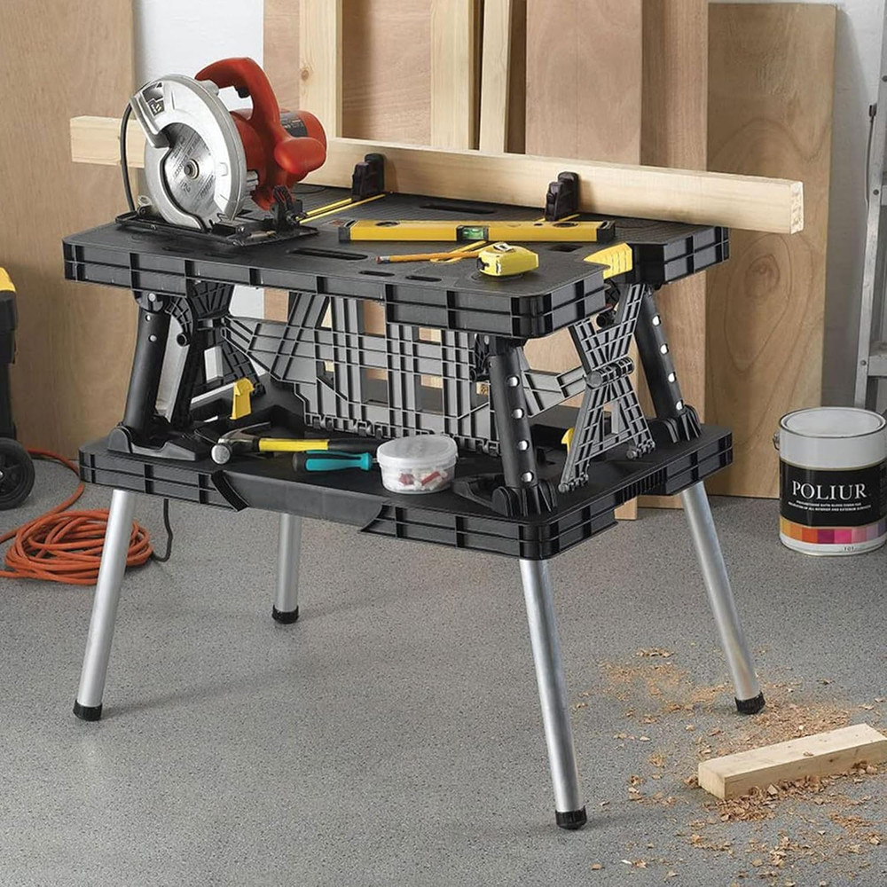 Heavy-Duty Folding Workbench with 1,000 Pound Capacity - Foldable Work Table for