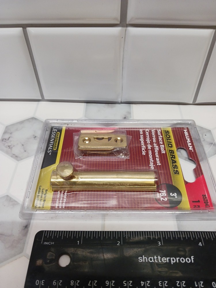 Hillman Solid Brass Surface Bolt 852047 Bright Brass 3" Hardware Essentials FS!