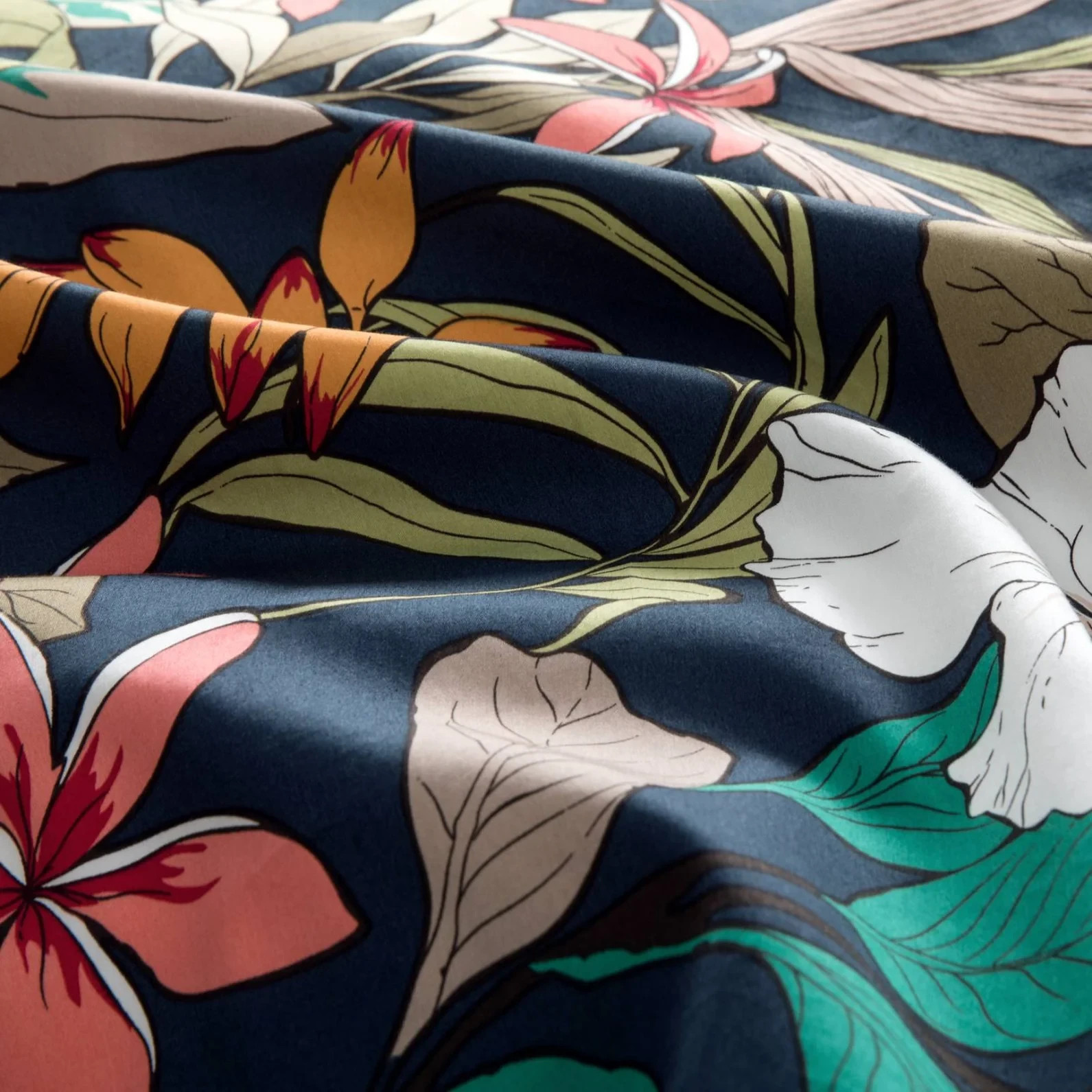 Eikei Midnight Teal Botanical Duvet Cover Egyptian Cotton Bedding Super King Set