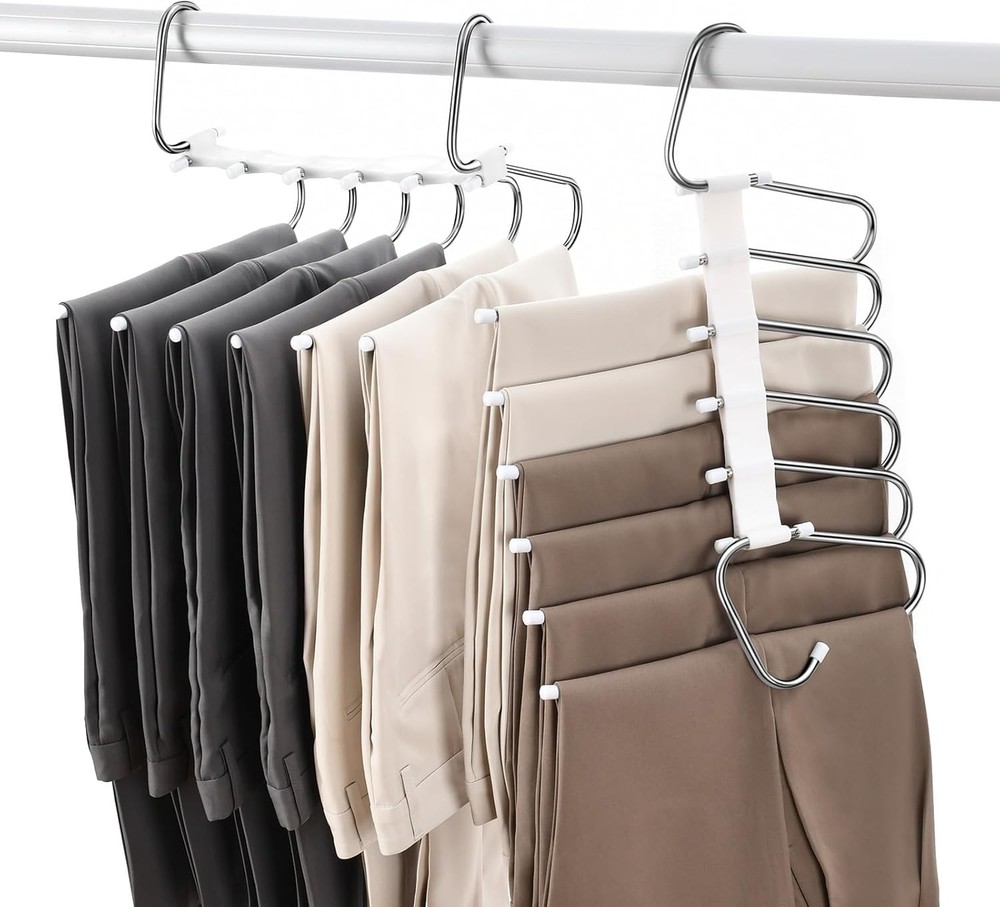 Upgraded Collapsible Pants Hanrs Space Saving, 6 Layers Clothes Ra,