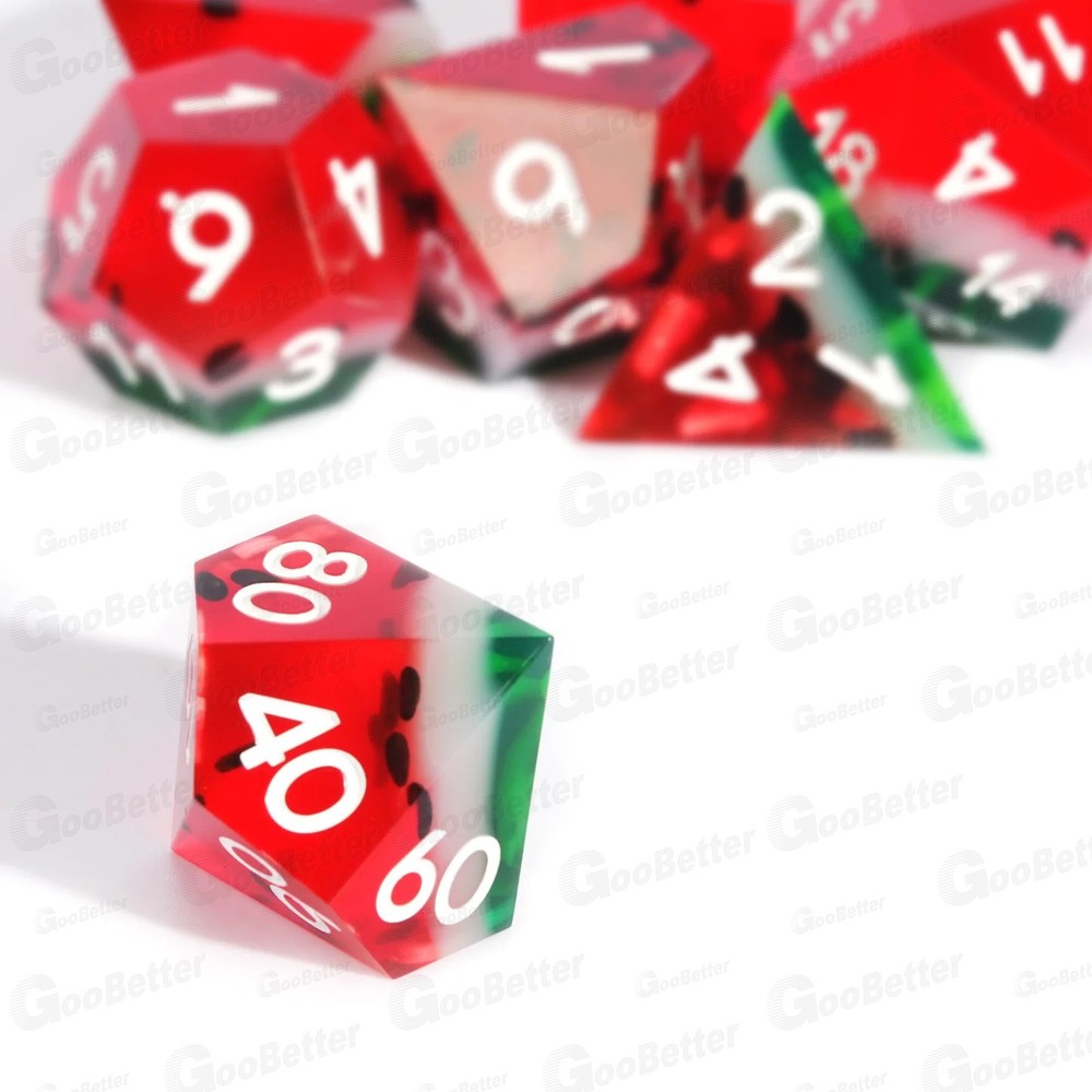 For DND 7 Piece Polyhedral Translucent Layered Watermelon Dice Set With Dice Box