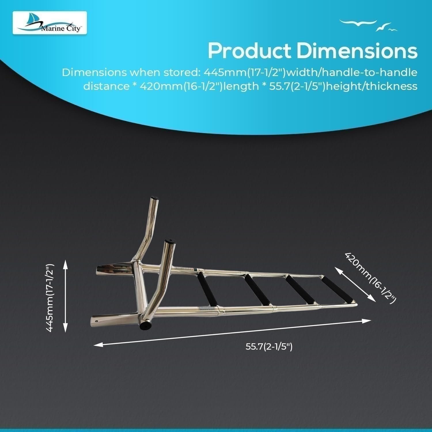 MARINE CITY 4 Step 316 Stainless Steel Telescoping Ladder w/ Handle for Boats