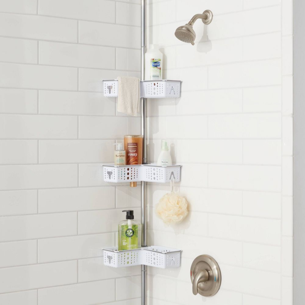 Room Essentials Steel L-Shaped Corner Tension Pole Shower Caddy Holds Up to