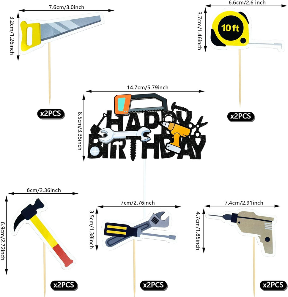 18PCS Tools Cake Topper Tools Cake Decorations Toolbox Wrench Hammer Mechanic Dr