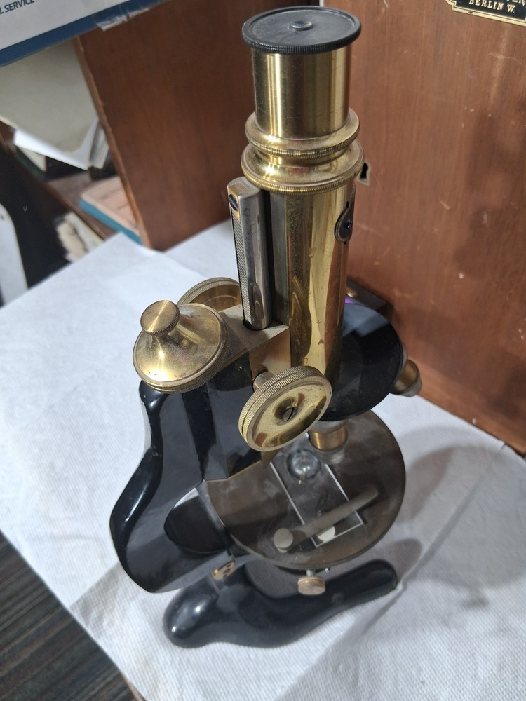 Antique E. Ed Messter Universal Brass Bacterial Microscope 1880s With Box
