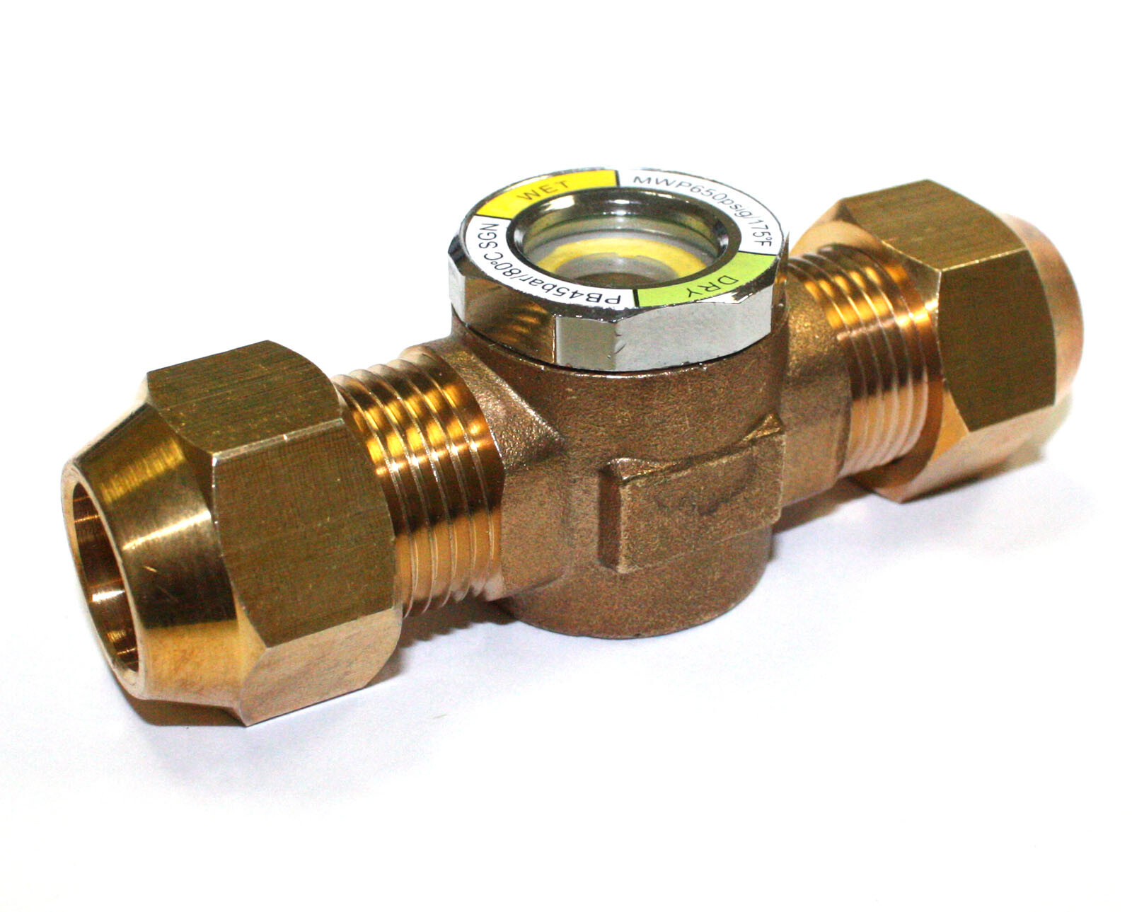 HVAC AC SIGHT GLASS W/ MOISTURE INDICATOR ALL BRASS FLARE 5/8" PIPE