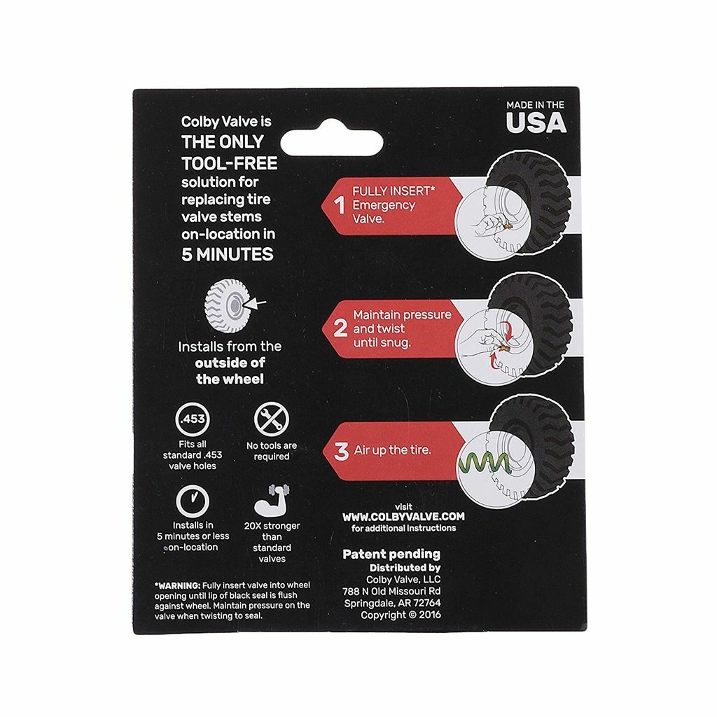 COLBY VALVE EMERGENCY TIRE VALVES 2-PACK - BLACK COLOR (CV-EV10) - BRAND NEW