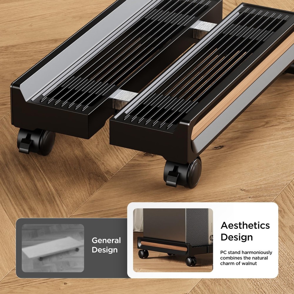 Adjustable Mobile CPU Stand,Ventilated PC stand for floor, Computer Black