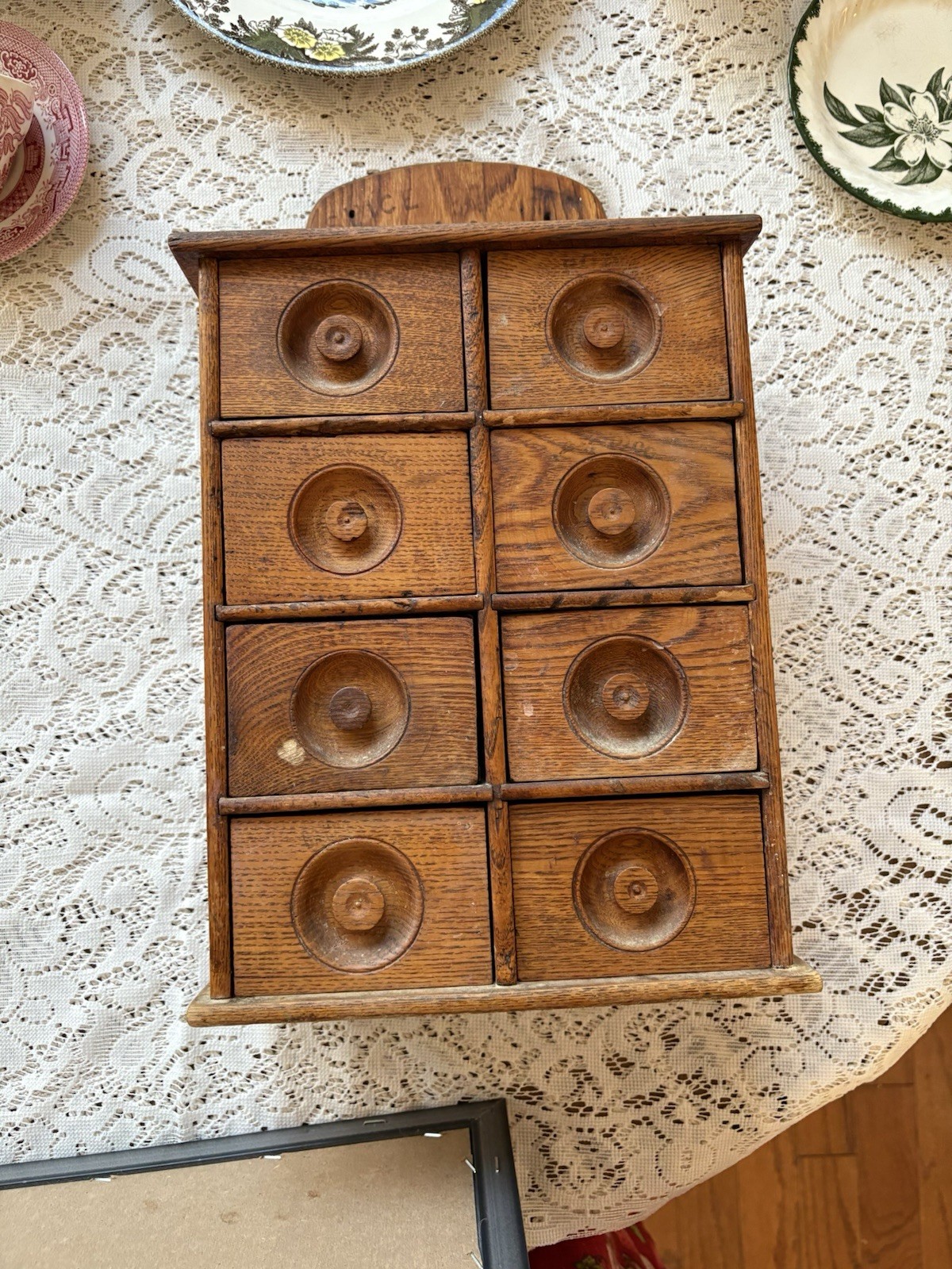 Antique Primitive Wooden Wall Spice Apothecary 8 Drawer Chest Cabinet
