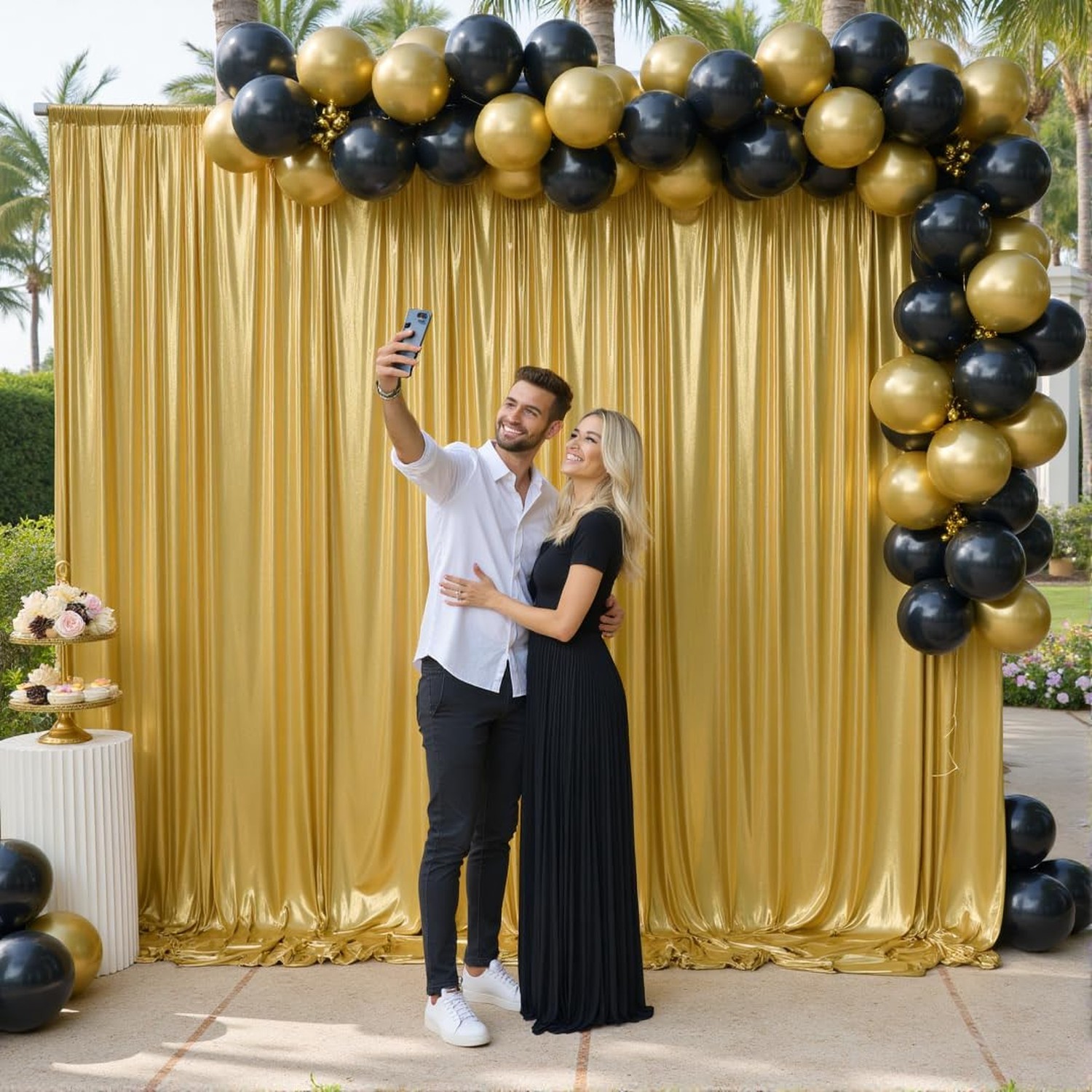 10ft x 10ft Gold Sequin Backdrop Curtain for Parties, Wrinkle Free Thick Glit...