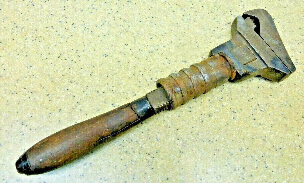 Vintage Wood Handle Monkey Pipe Wrench