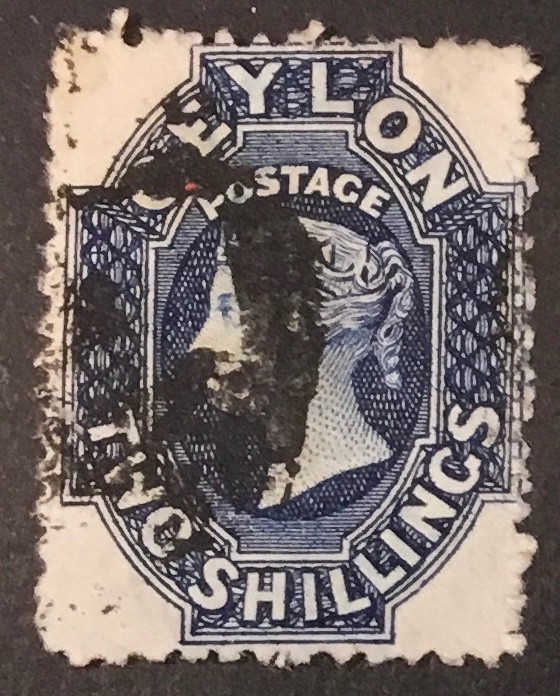 1863-67 CEYLON Sc# 58 - Two Shillings, Queen Victoria. Used Cv$45.00