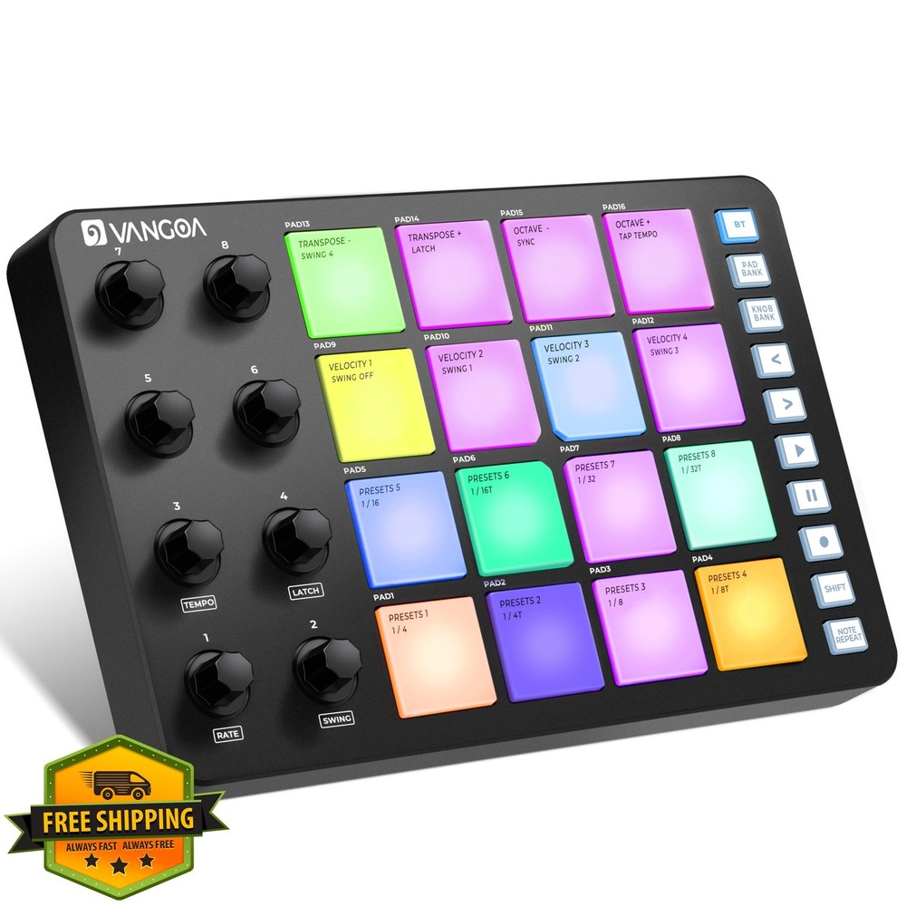 Vangoa Beat Maker MIDI Drum Pad Controller 16 RGB Pads