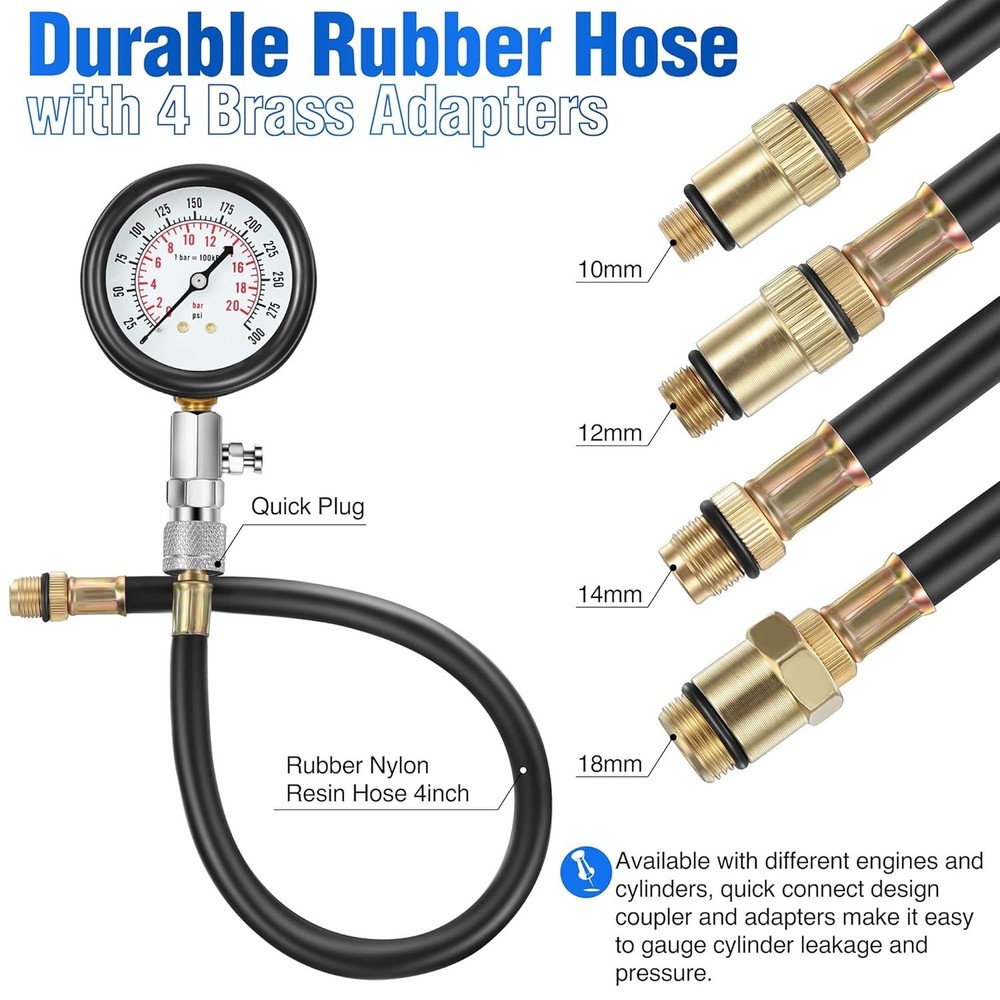 Automotive Compression Tester Kit with Spark Plug Tester for Engine Diagnostics