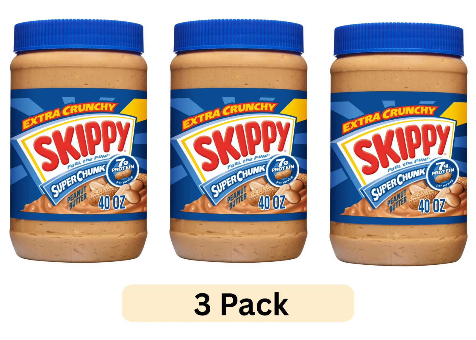 (3 pack) SKIPPY SUPER CHUNK Peanut Butter, 7 g Protein, 40 oz Plastic Jar