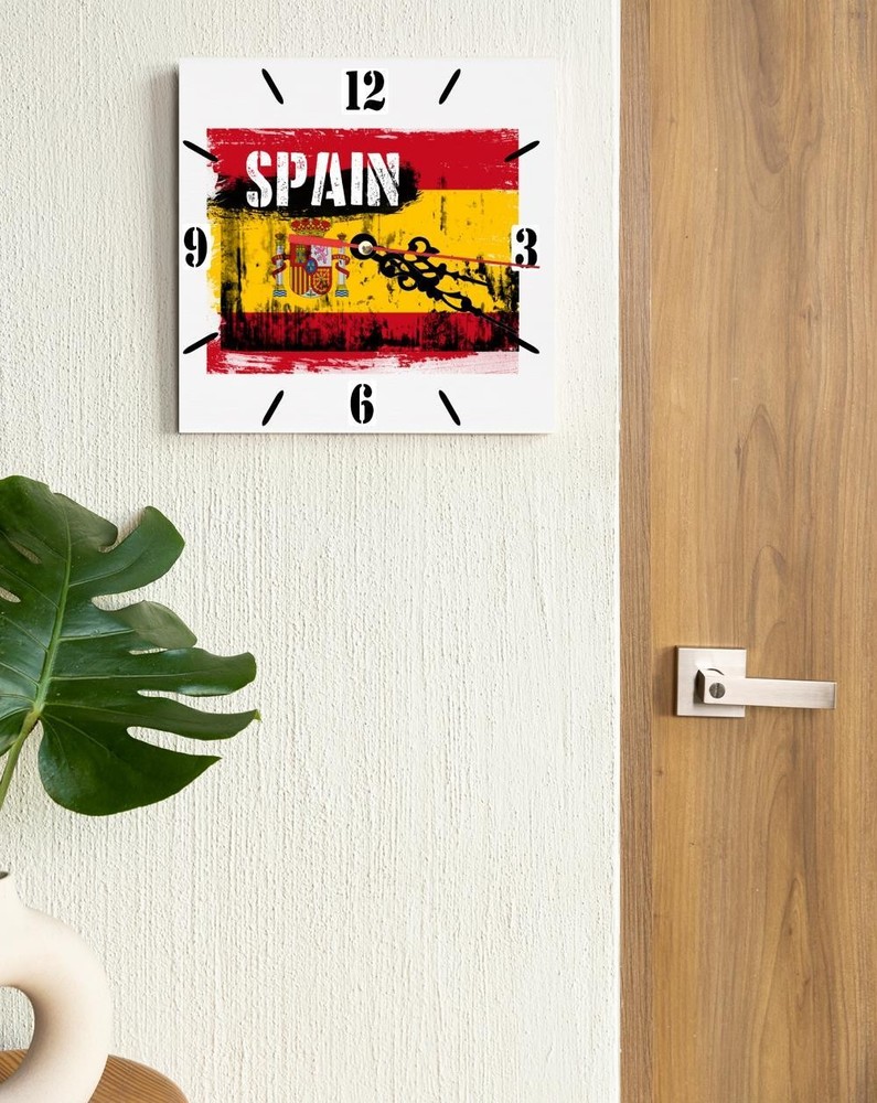 Spain Flag Wall clock patriots CERAMIC Tile Watch Support Décor