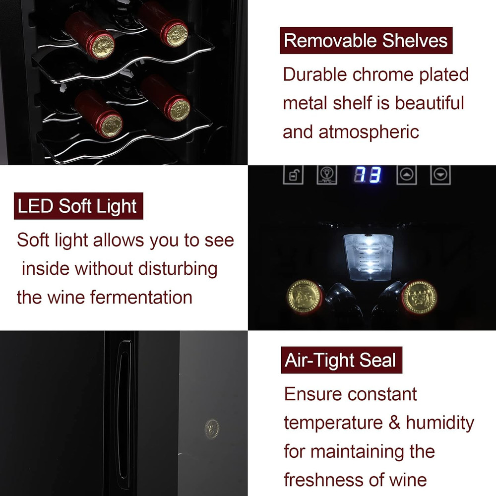 12 Bottle Compressor Wine Cooler Refrigerator Adjustable Temperature Mini Fridge