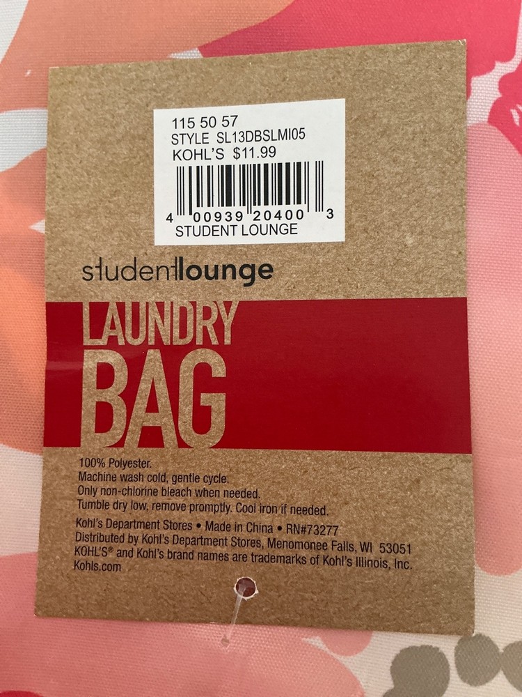 Student Lounge FLORA Laundry Bag Drawstring Closure Durable Polyester 36"Lx 24"W