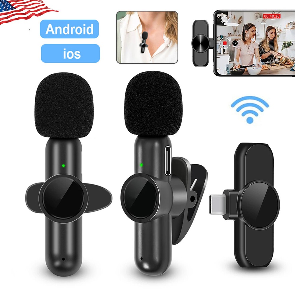 Mini Wireless Lavalier Microphone Audio Video Recording 2 Mic For IOS/Android