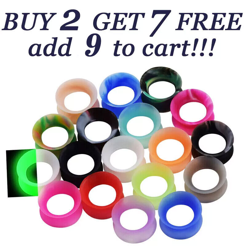 Pair Thin Silicone Ear Skin Ear Tunnels Plugs Gauges Earskin Earlets Flesh Gauge